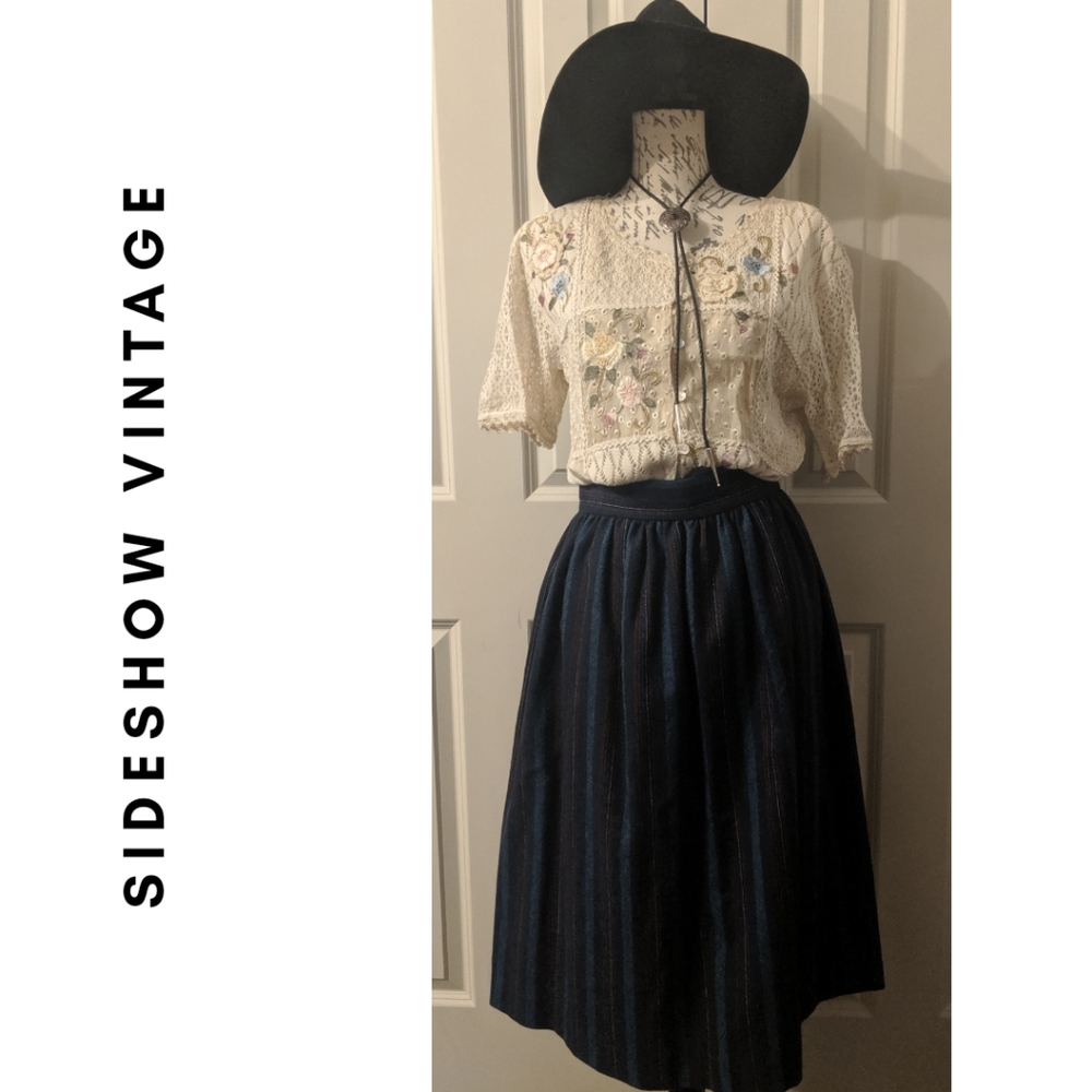 Navy Ellen Ashley A-line Skirt - Size 14 (Vintage)